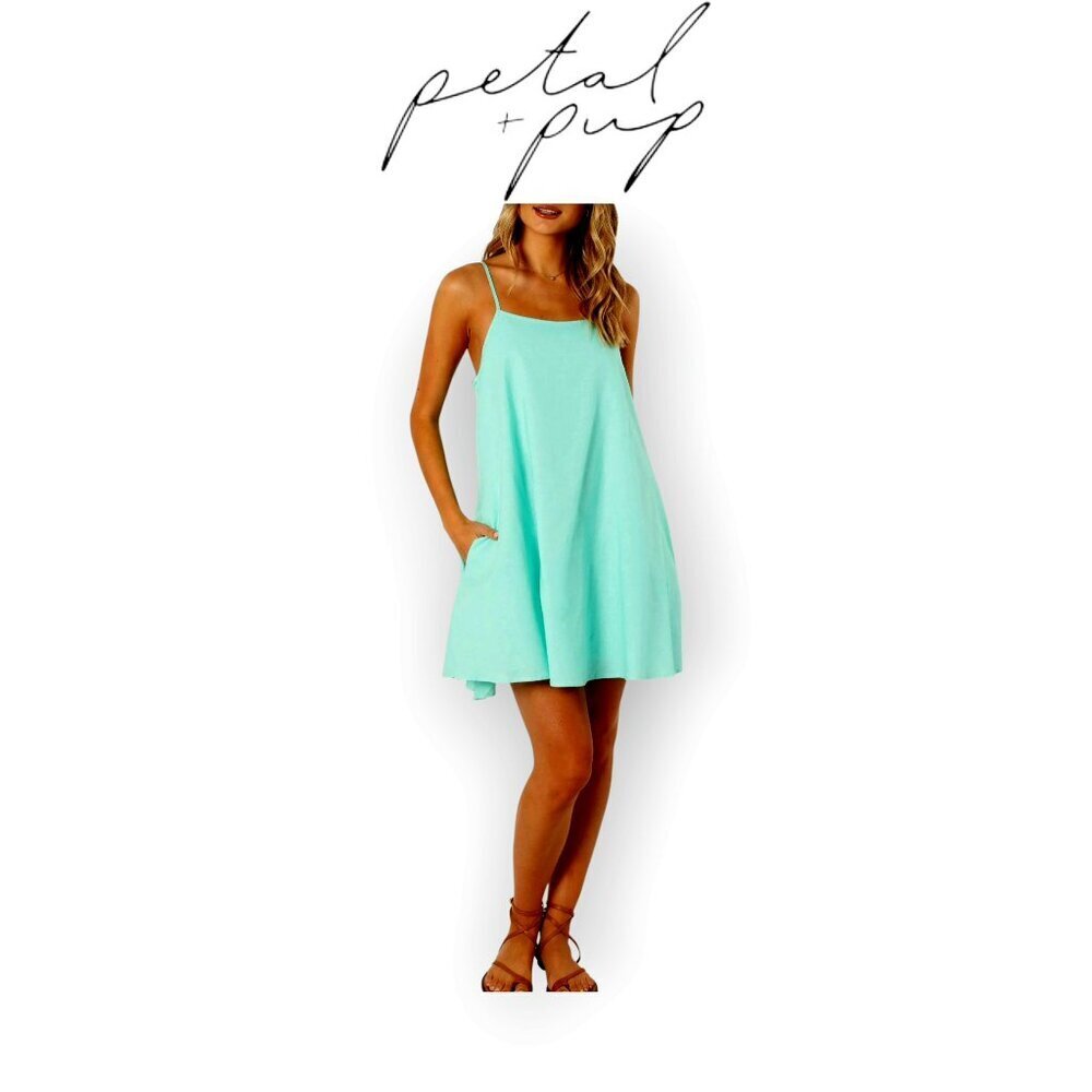 Petal & Pup 🌸 Cotton Linen A-Line Dress Size M Sleeveless Pockets Summer Fun
